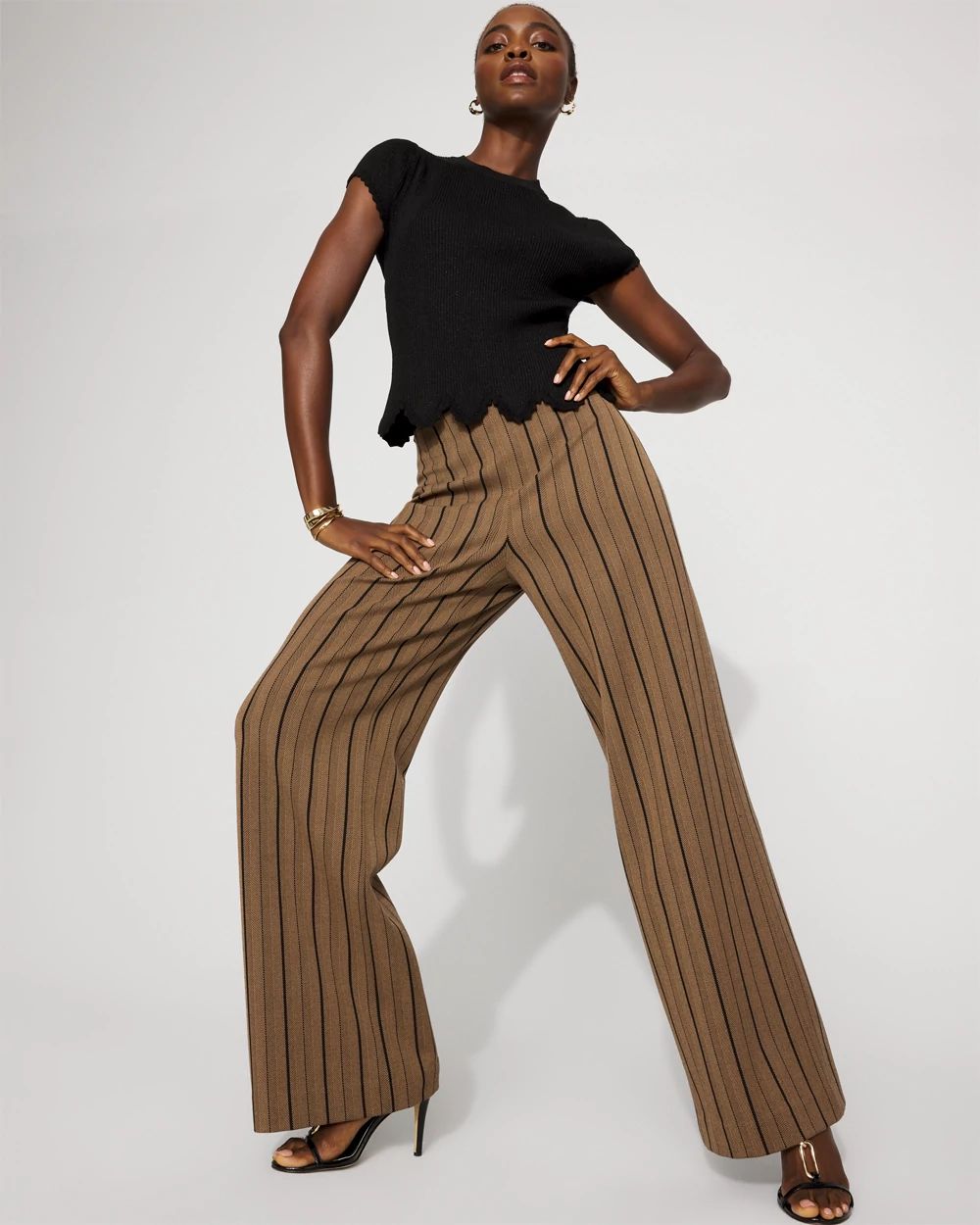 High-Rise Striped Jacquard Wide-Leg Pant | White House Black